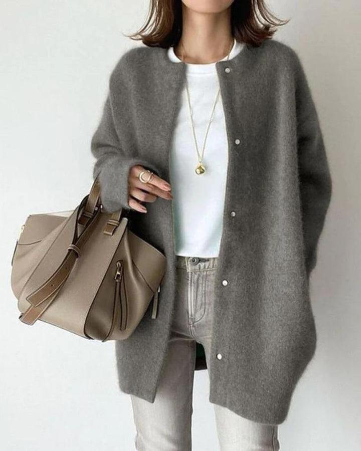 Women's Knit Cardigan – Oversized Knit Snap Button Closure