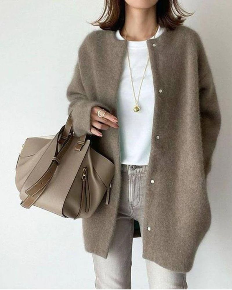 Women's Knit Cardigan – Oversized Knit Snap Button Closure