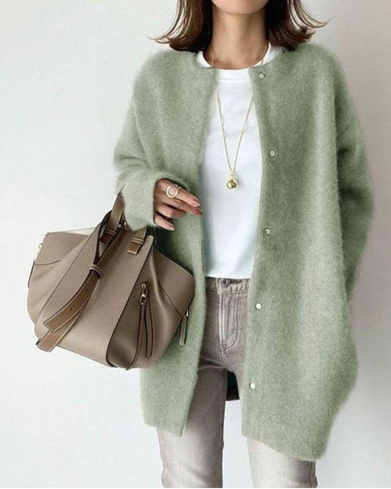 Women's Knit Cardigan – Oversized Knit Snap Button Closure