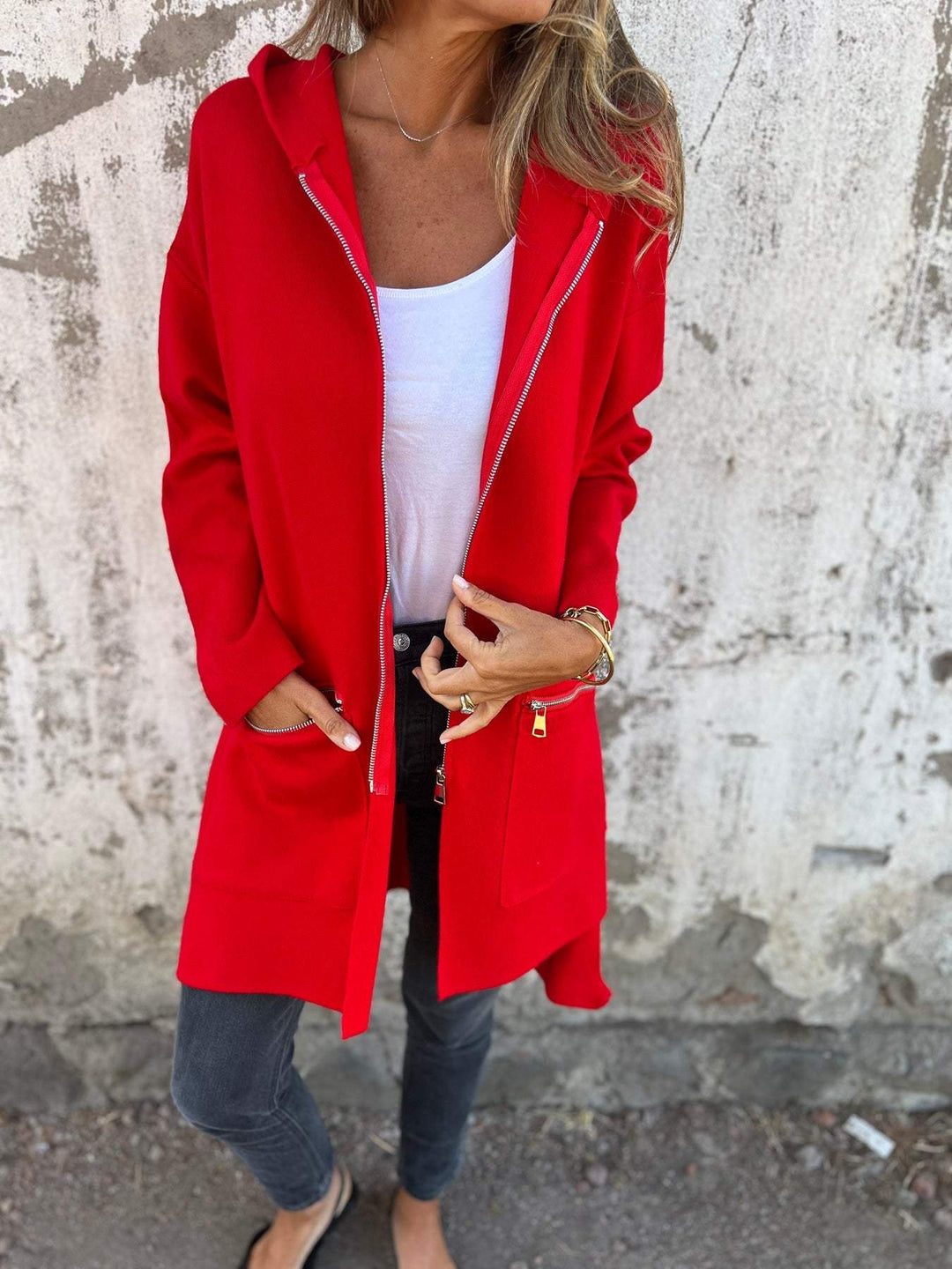 Women's Knit Cardigan – Oversized Long Full Zip And Zip Pockets