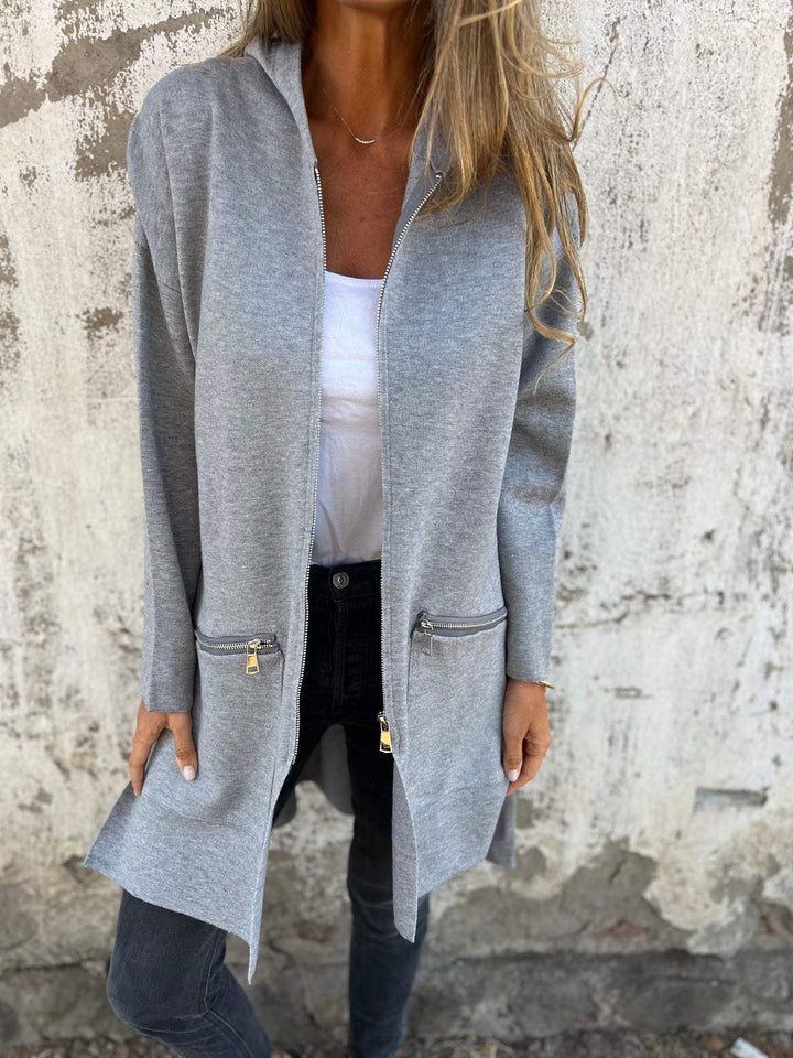 Women's Knit Cardigan – Oversized Long Full Zip And Zip Pockets