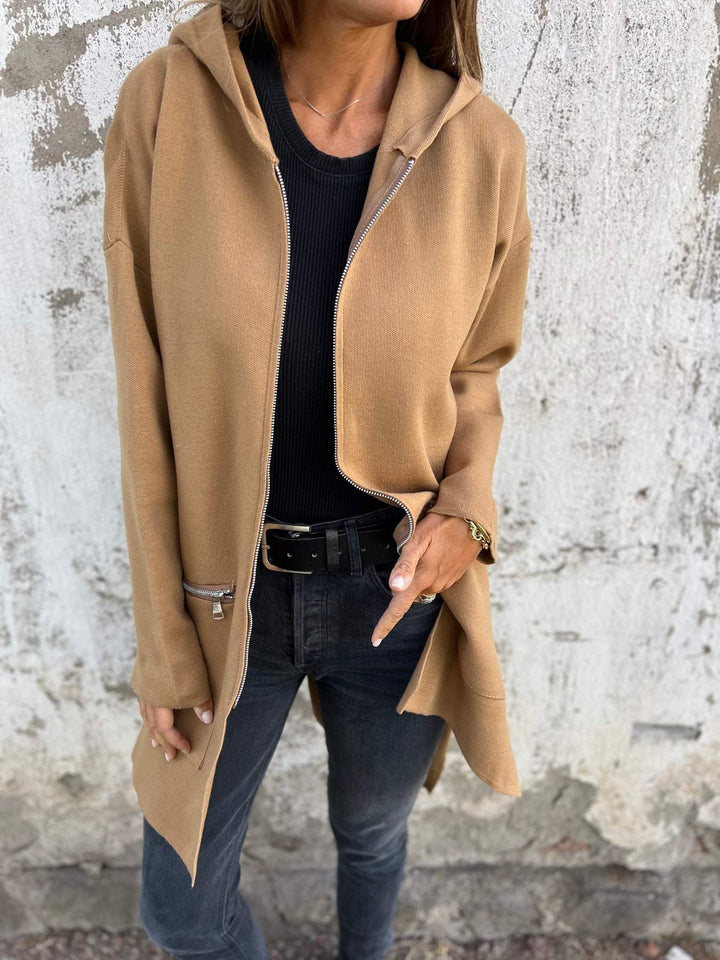 Women's Knit Cardigan – Oversized Long Full Zip And Zip Pockets