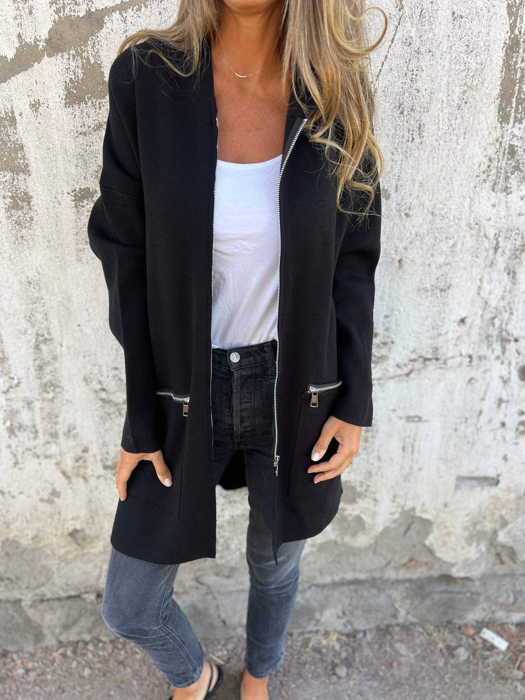 Women's Knit Cardigan – Oversized Long Full Zip And Zip Pockets
