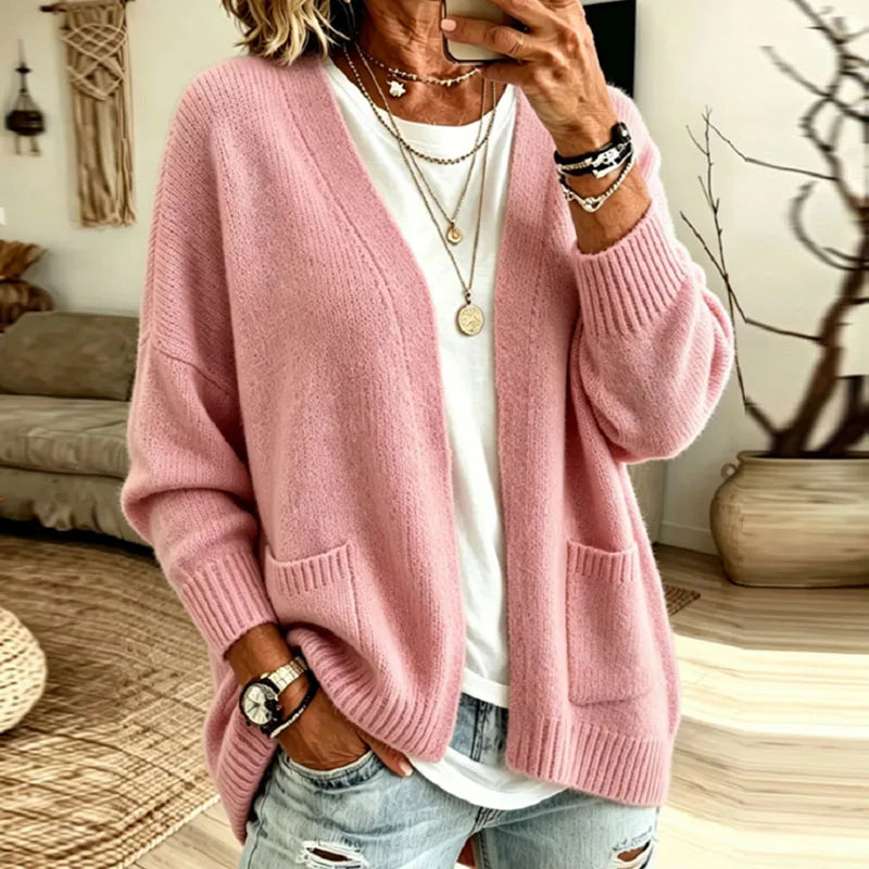 Women's Knit Cardigan – Oversized Open-Front Front Pockets