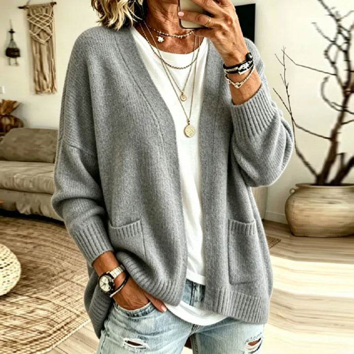 Women's Knit Cardigan – Oversized Open-Front Front Pockets