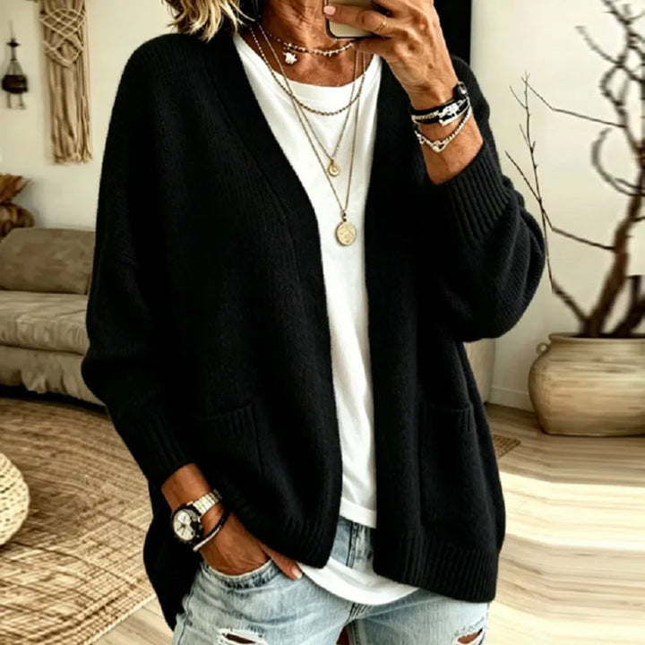 Women's Knit Cardigan – Oversized Open-Front Front Pockets