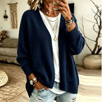 Women's Knit Cardigan – Oversized Open-Front Front Pockets