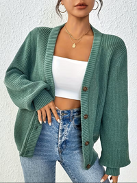 Women's Knit Cardigan – Oversized Ribbed Knit V-Neck