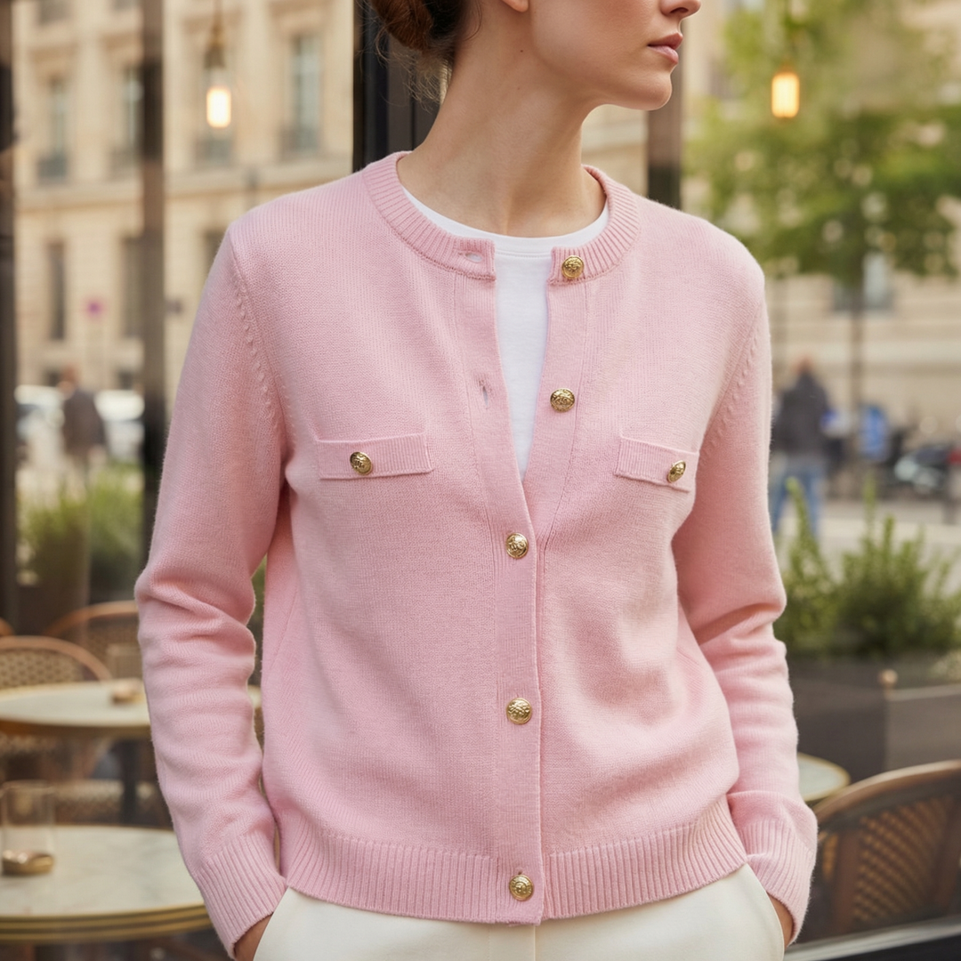 Women's Knit Cardigan – Gold Buttons And Chest Pockets