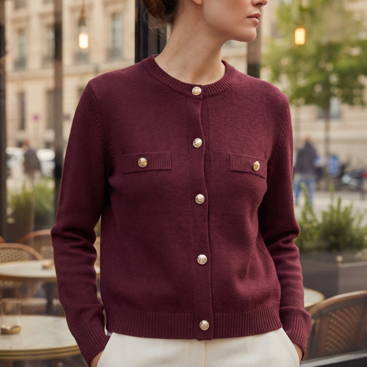 Women's Knit Cardigan – Gold Buttons And Chest Pockets