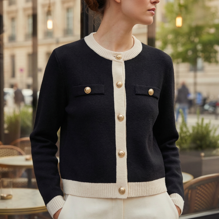 Women's Knit Cardigan – Gold Buttons And Chest Pockets