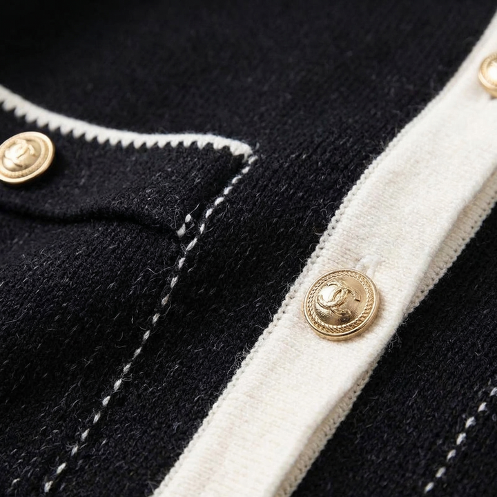 Women's Knit Cardigan – Gold Buttons And Chest Pockets