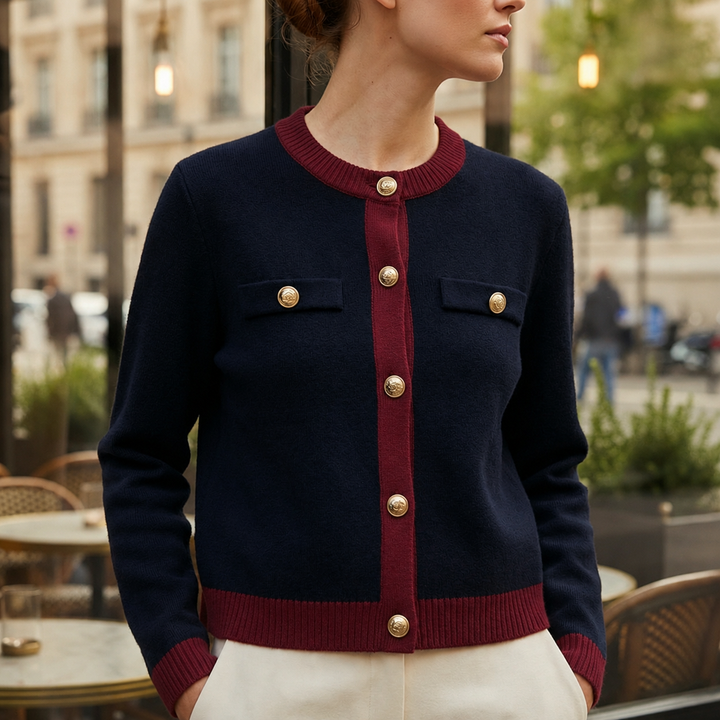 Women's Knit Cardigan – Gold Buttons And Chest Pockets