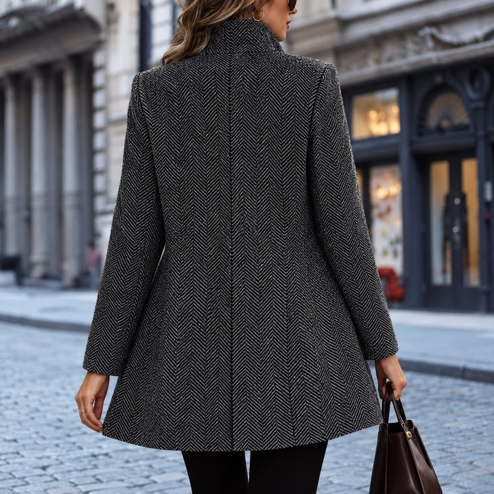 Women's Coat – Open Front Wool Herringbone Texture