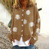Women's Knit Cardigan – Relaxed Daisy Print Knit Round Neck