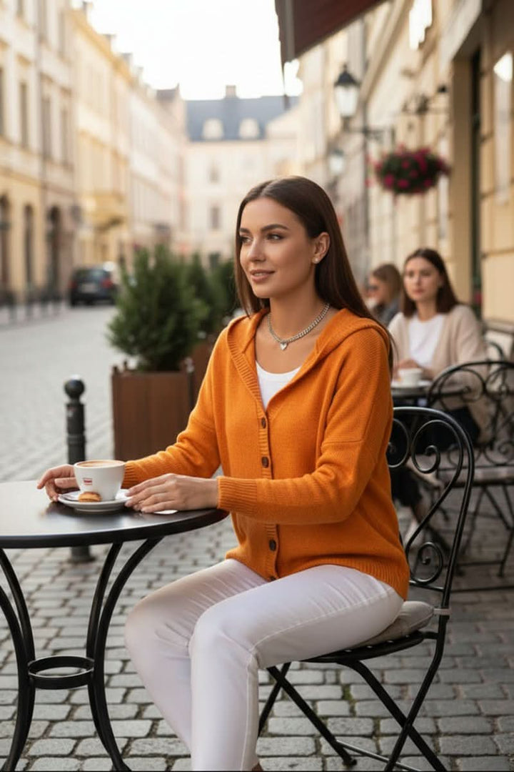 Women's Knit Cardigan – Relaxed Hooded Button-Up And Ribbed Cuffs