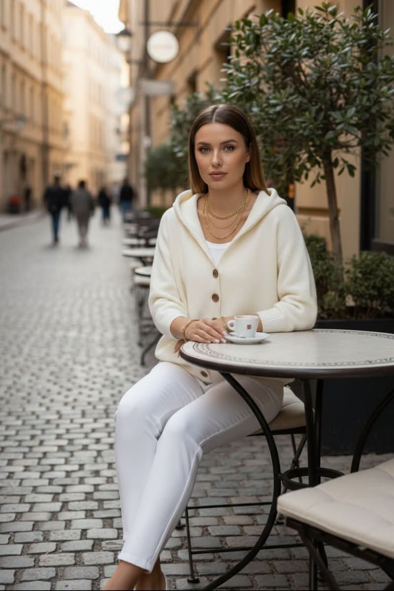 Women's Knit Cardigan – Relaxed Hooded Button-Up And Ribbed Cuffs