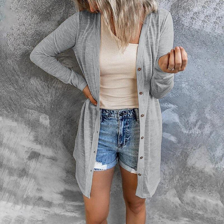 Women's Knit Cardigan – Relaxed Open-Front Snap Button Detail