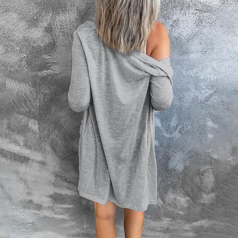 Women's Knit Cardigan – Relaxed Open-Front Snap Button Detail