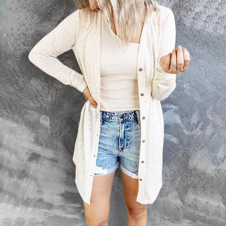 Women's Knit Cardigan – Relaxed Open-Front Snap Button Detail