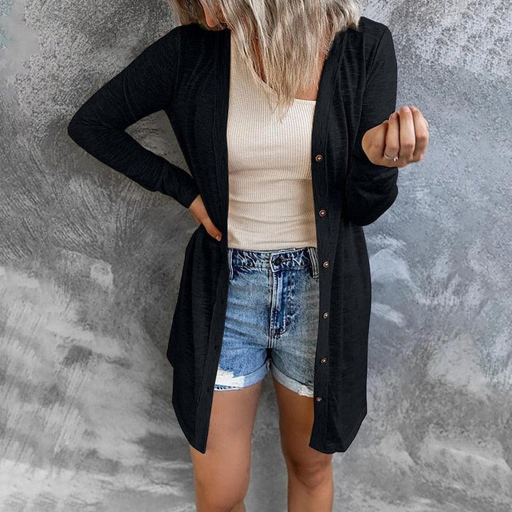 Women's Knit Cardigan – Relaxed Open-Front Snap Button Detail