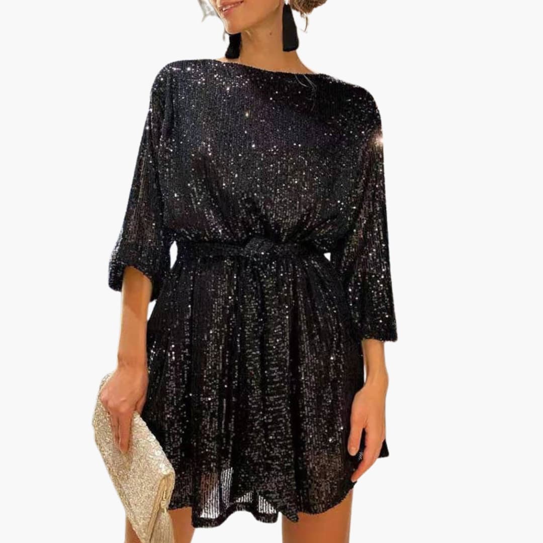 Women's Dress – Rhinestone Belted Christmas Party Cocktail