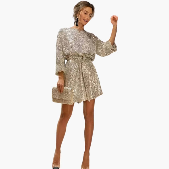 Women's Dress – Rhinestone Belted Christmas Party Cocktail