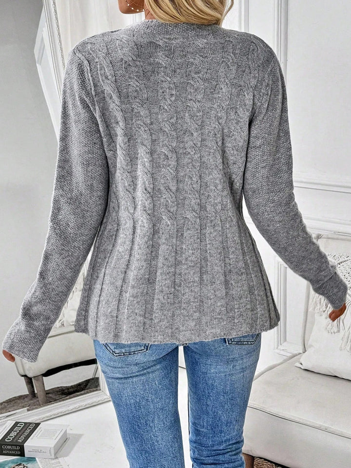 Women's Cardigan – Cable-Knit Fitted Peplum Button