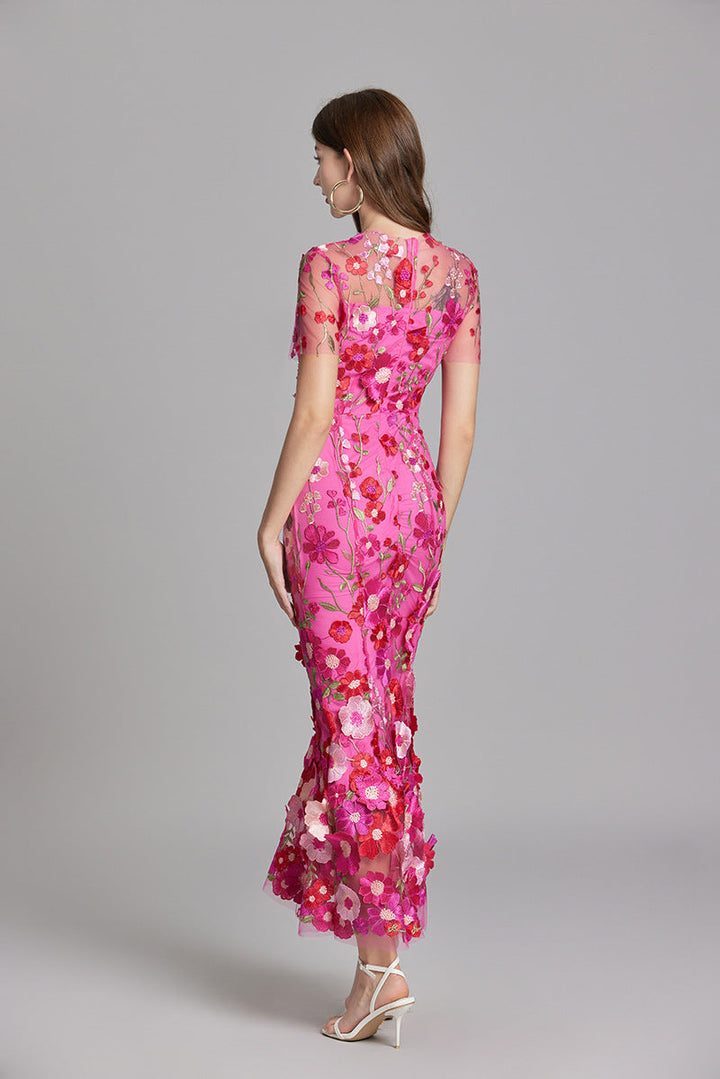 Women's Floral Midi Dress - 3D Appliqué Wedding Guest Dress product image | Invictora.com