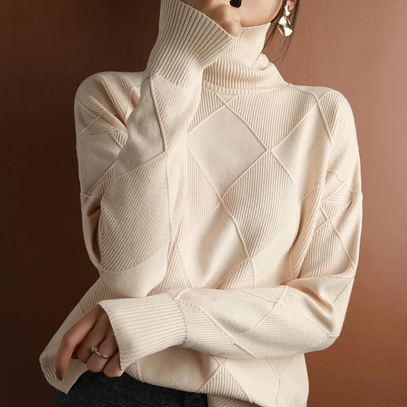 Women's Isla Ribbed Turtleneck in Camel | Invictora.com