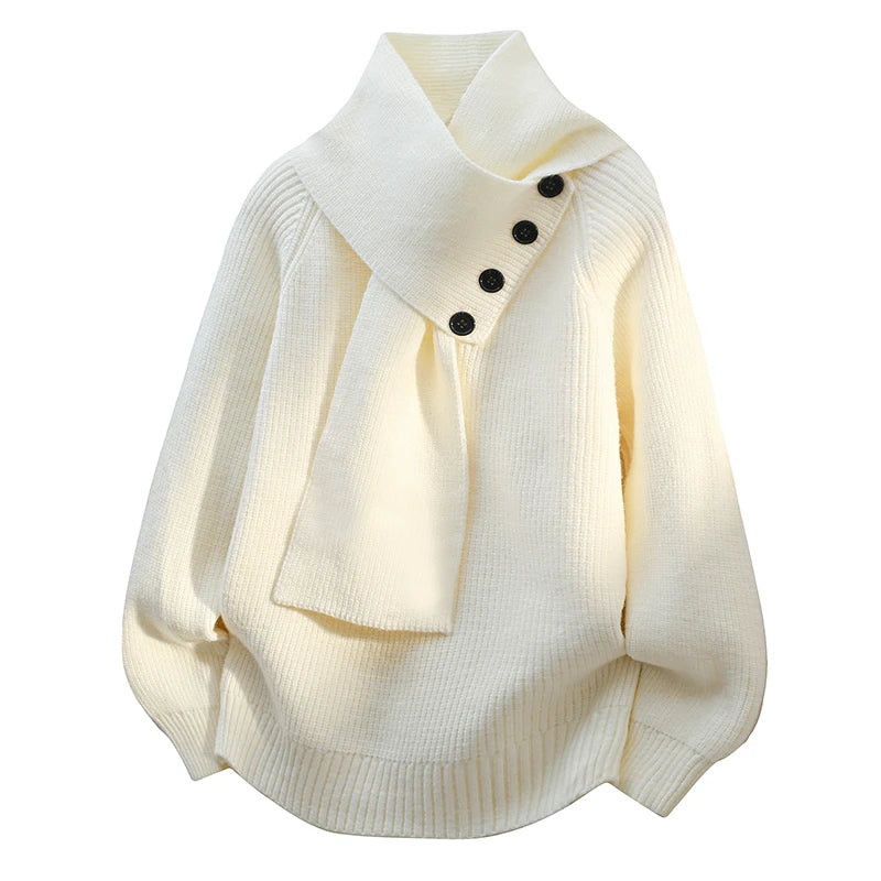 Women's Aurelia Scarf-Neck Knit in White | Invictora.com