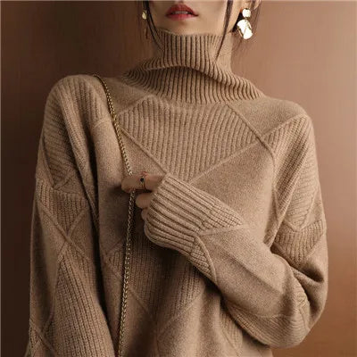 Women's Isla Ribbed Turtleneck in Camel | Invictora.com