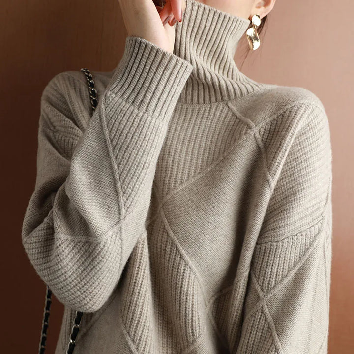 Women's Isla Ribbed Turtleneck in Camel | Invictora.com