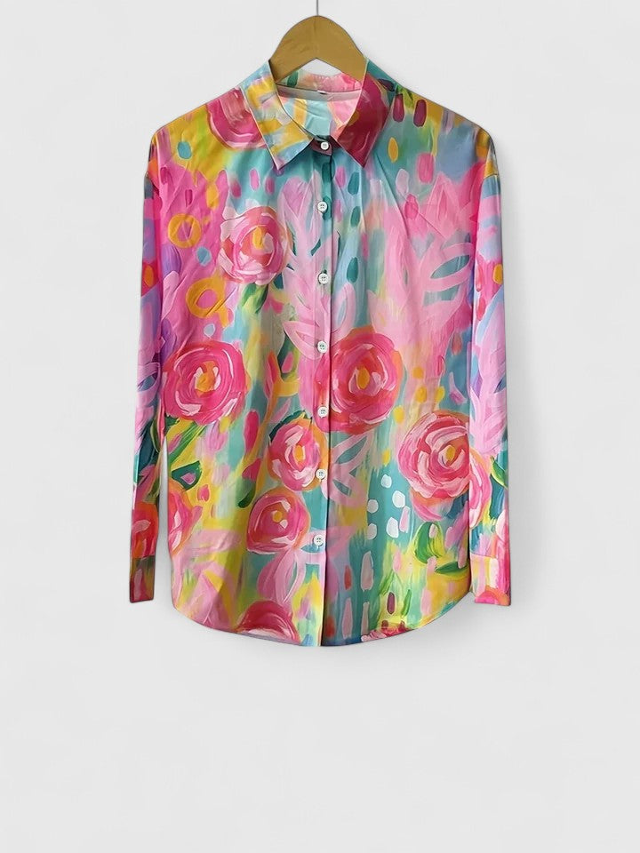 Women's Colourful Print Blouse – Relaxed Fit in Pink | Invictora.com
