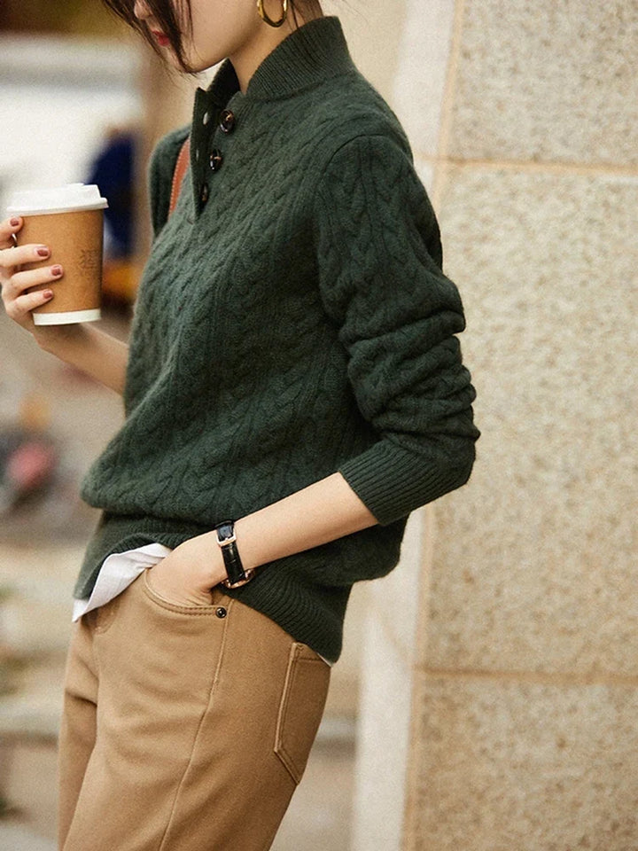 Women's Jumper – Openwork Cable Knit Turtleneck