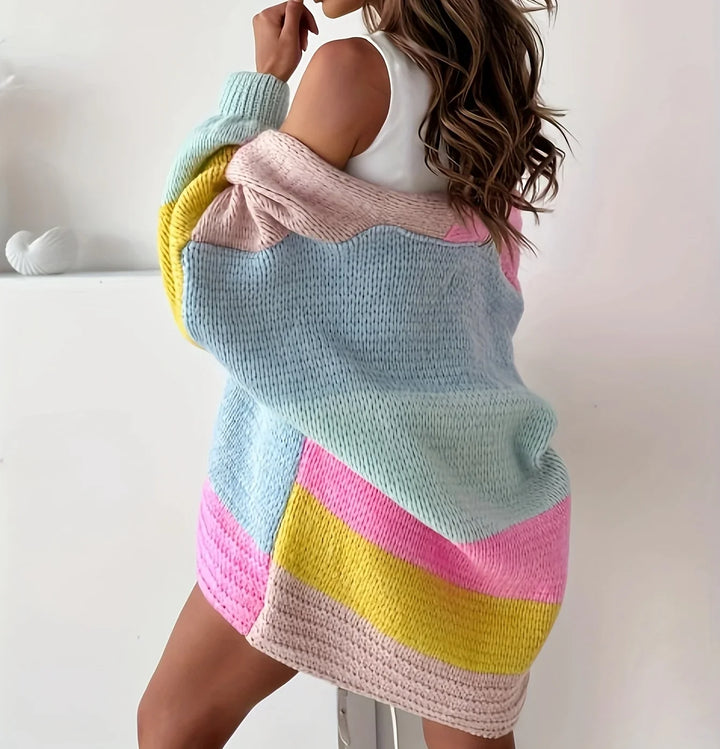 Women's Nola Colour Block Knit Cardigan in Pink | Invictora.com