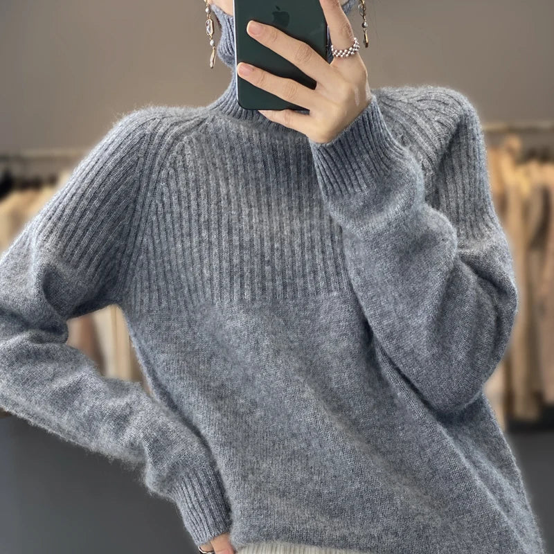 Women's Aria Ribbed Turtleneck in Blue | Invictora.com