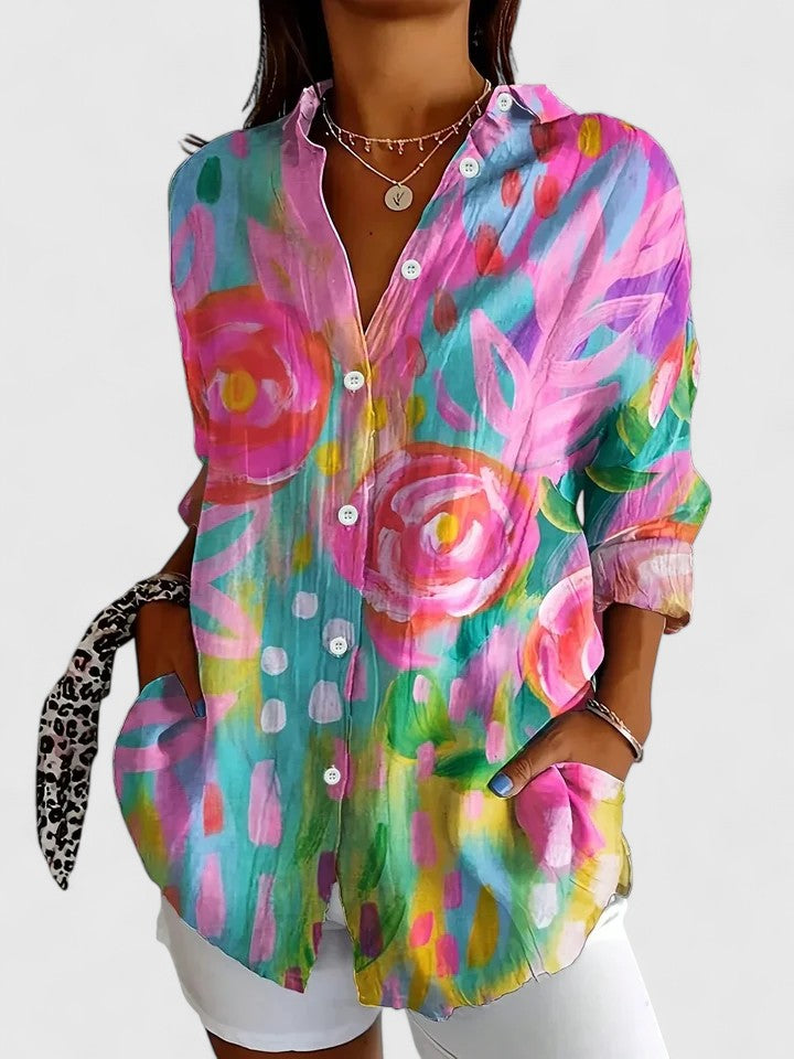 Women's Colourful Print Blouse – Relaxed Fit in Pink | Invictora.com