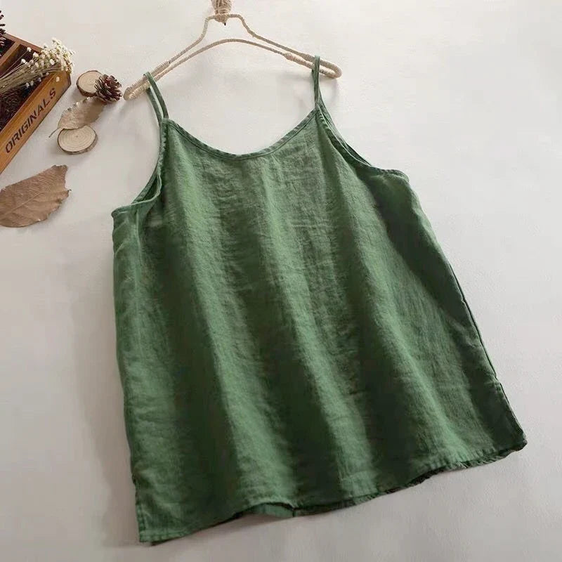 Women's Diana – Linen Cotton Camisole Top in Green | Invictora.com