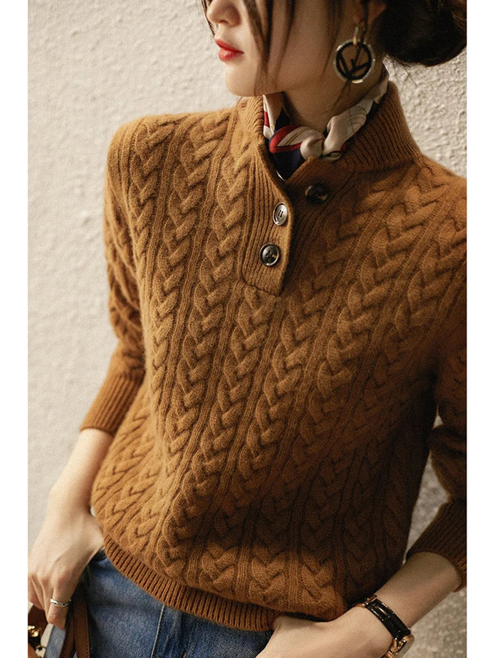 Women's Jumper – Openwork Cable Knit Turtleneck