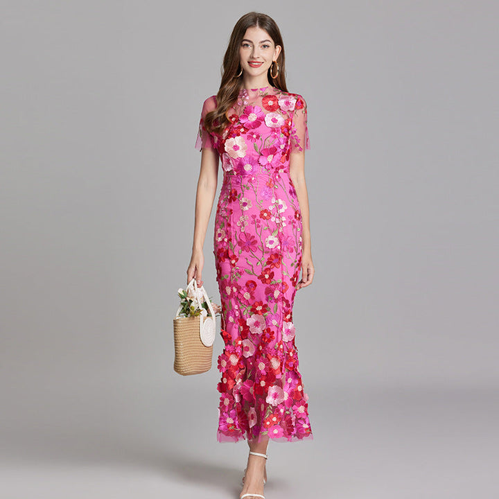 Women's Floral Midi Dress - 3D Appliqué Wedding Guest Dress product image | Invictora.com