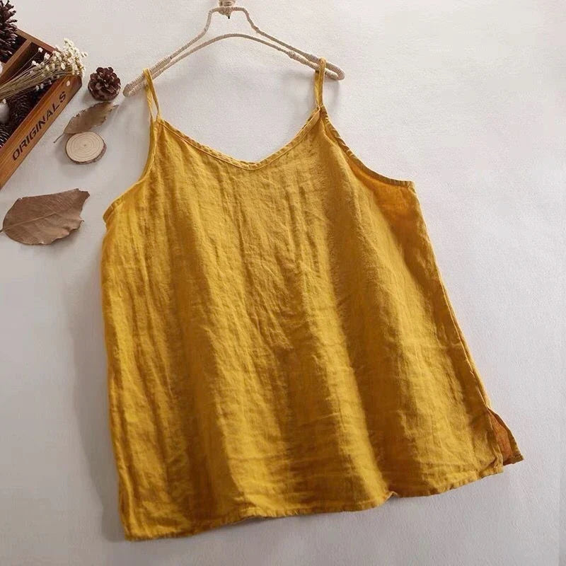Women's Diana – Linen Cotton Camisole Top in Green | Invictora.com
