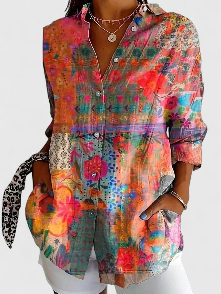 Women's Colourful Print Blouse – Relaxed Fit in Pink | Invictora.com