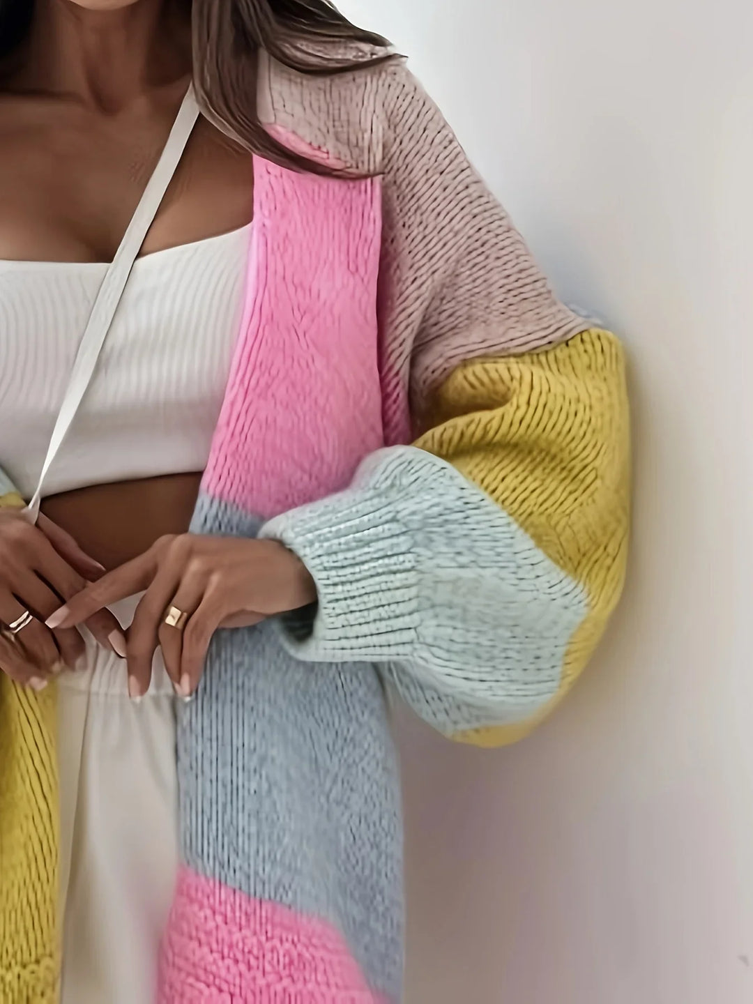 Women's Nola Colour Block Knit Cardigan in Pink | Invictora.com