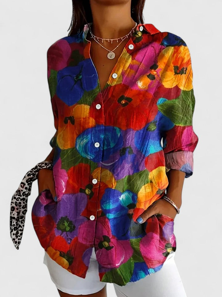 Women's Colourful Print Blouse – Relaxed Fit in Pink | Invictora.com