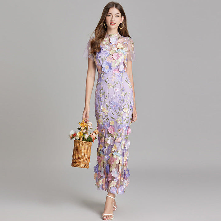 Women's Floral Midi Dress - 3D Appliqué Wedding Guest Dress product image | Invictora.com