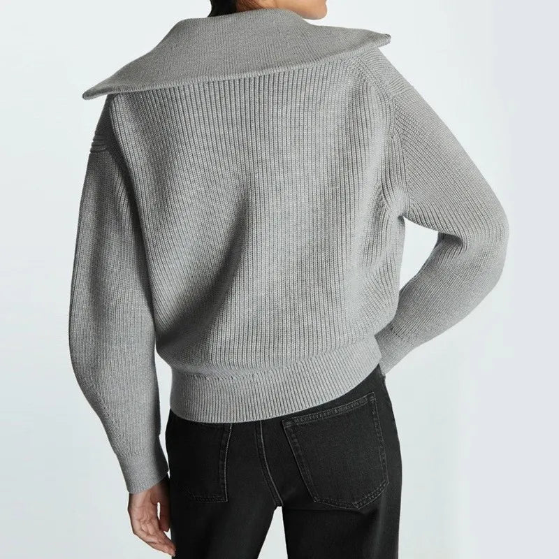 Women's Jumper – Striped Ribbed Half-Zip Knit