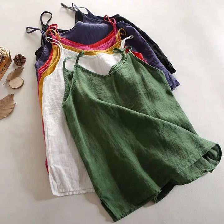 Women's Diana – Linen Cotton Camisole Top in Green | Invictora.com