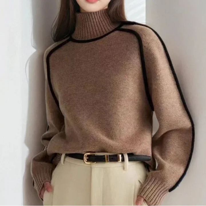 Women's Solène High-Neck Knit in Apricot | Invictora.com