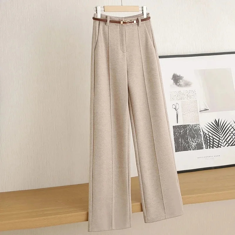 Women's Aveline Wool Straight-Leg Trousers in Apricot | Invictora.com